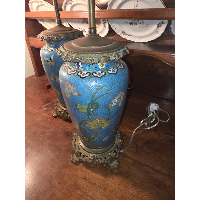 Antique Chinese Cloisonne Lamps For Sale - Image 4 of 13