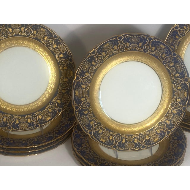 A Set of Cobalt Blue & Raised Gilt Antique Limoges Dinner Plates Circa 1900 - Set of 12 For Sale - Image 11 of 12