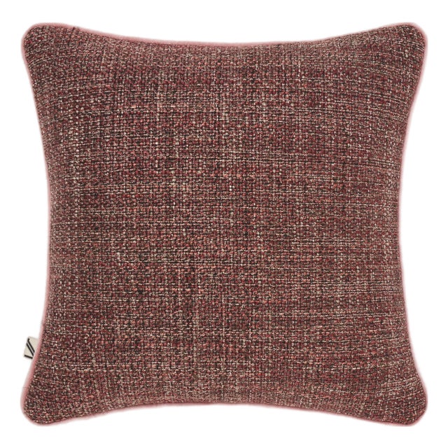 Textured Woven Cushion with Pink Piping Border by Villa Como For Sale