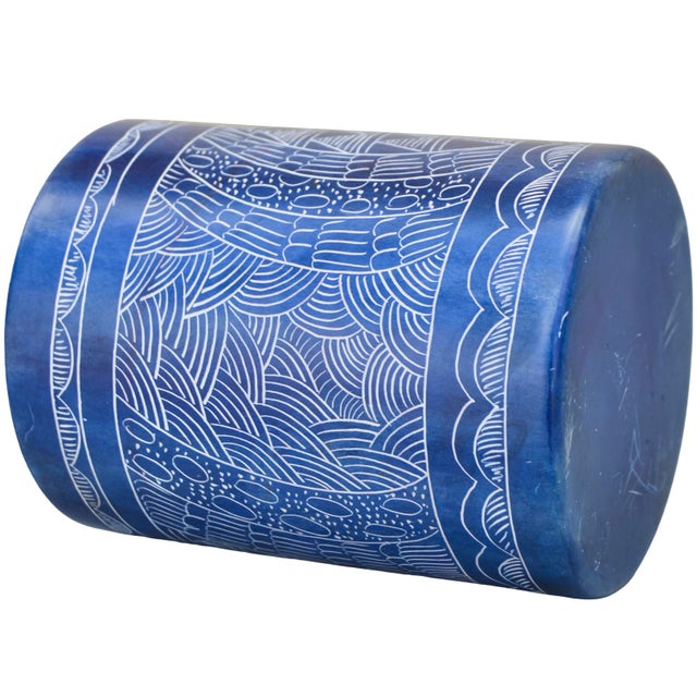 Stone Vintage Handmade West-African Blue-Patterned Soapstone Accent Catchall For Sale - Image 7 of 7