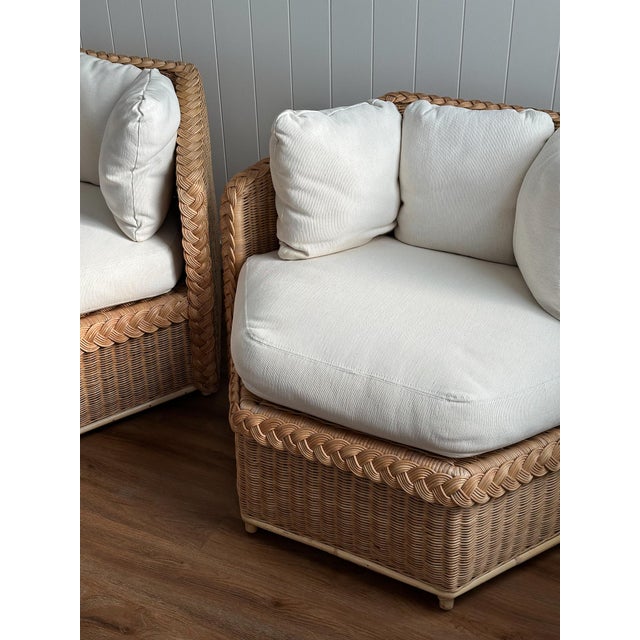 1970s Vintage Brown Jordan Braided Wicker Lounge Chairs, Pair For Sale - Image 5 of 17