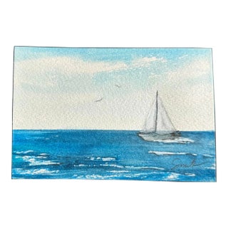 Signed Original Watercolor Seascape by Nancy Smith "One More Sail Before Dark" For Sale