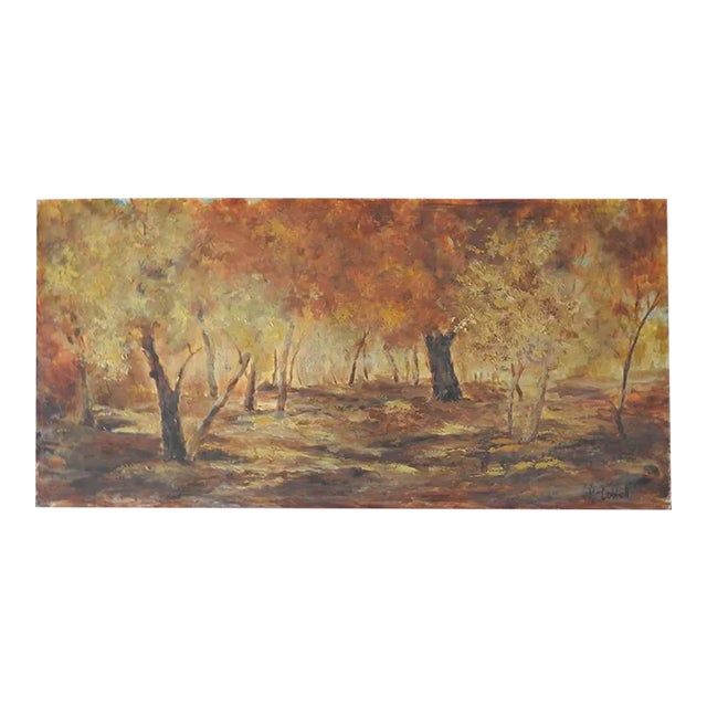 Vintage Impressionist Autumn Forest Painting For Sale