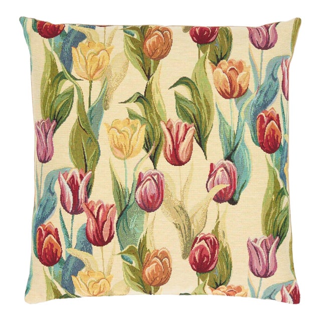 Spring Tulips Tapestry Cushion With Feather Filler - 46 X 46cm For Sale