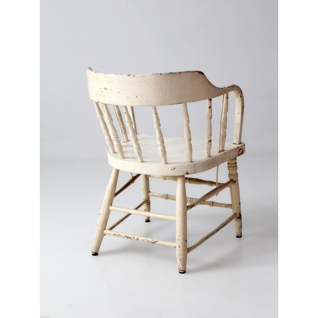 Antique White Painted Windsor Captain's Chair With Spindle Back For Sale - Image 10 of 16