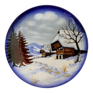 Vintage German Holiday Plate W/Snow Scene For Sale