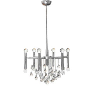 Chandelier in Glass and Chrome by Angelo Gaetano Sciolari, 1970s For Sale