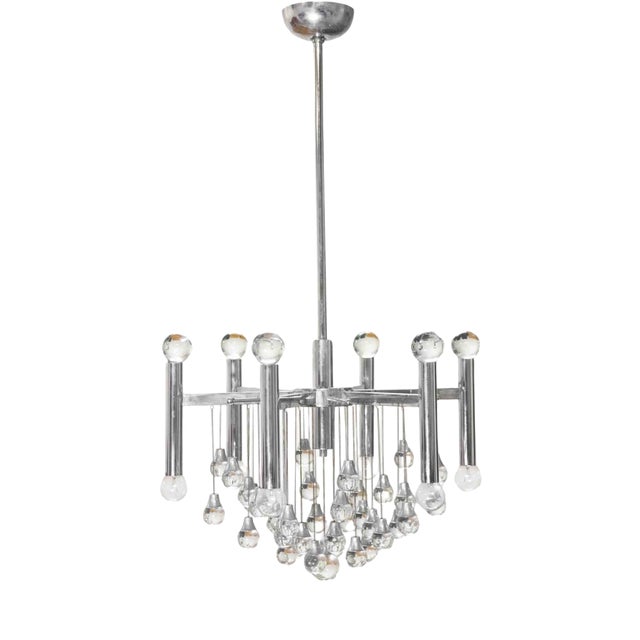 Chandelier in Glass and Chrome by Angelo Gaetano Sciolari, 1970s For Sale
