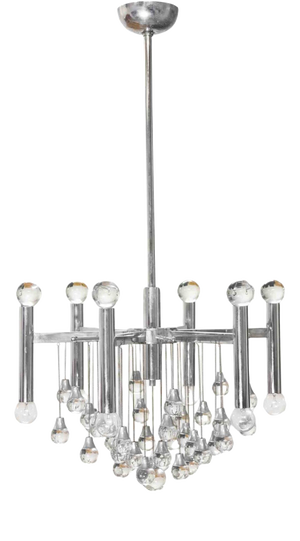 Chandelier in Glass and Chrome by Angelo Gaetano Sciolari, 1970s