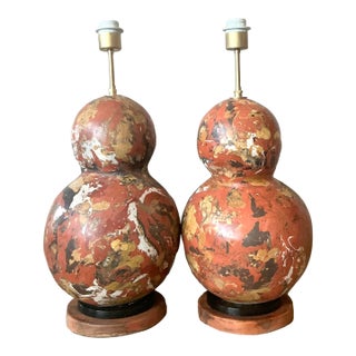 Vintage Boho Hand Painted Scagliola Lamps - A Pair For Sale