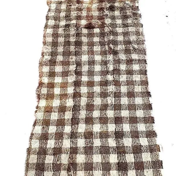 Dyed Check Buffalo Plaid Natural Fur Pillow For Sale - Image 12 of 12