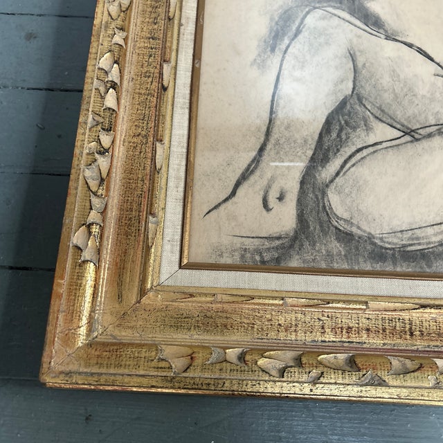 1940’s original art deco modernist female nude charcoal drawing by Wesley Lea, whose art was featured in the Downtown...