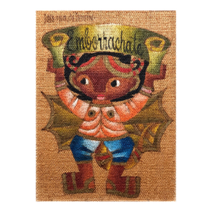 Jose Maria de ServinFolk Art Mexican Girl "Emborrachate" Oil Painting on Burlap