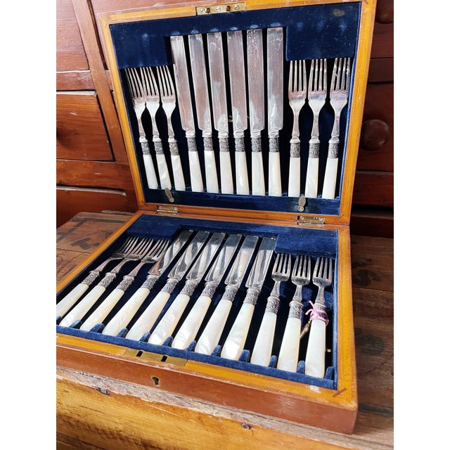 Antique Mother of Pearl and Silver Plated Flatware Service for 12 For Sale In New York - Image 6 of 6