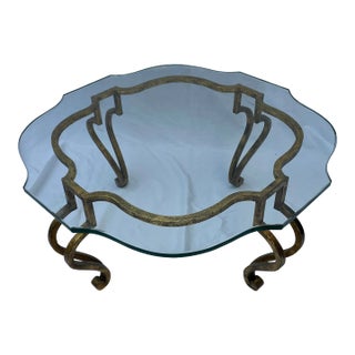 Mid Century Gilded Bronze Coffee Table With Thick Glass Top For Sale