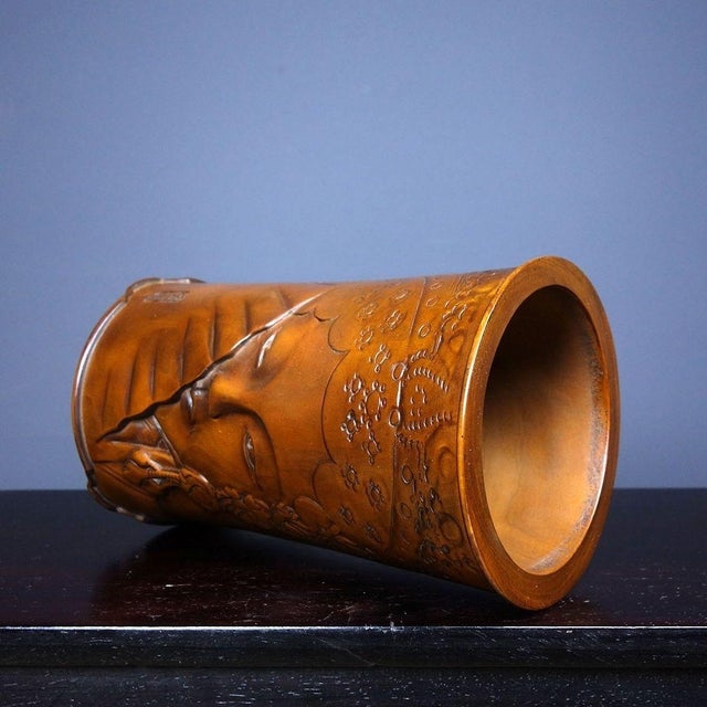 Late 19th Century Late 19th Century Carved Boxwood Brush Pot With Figural Scene, 310g For Sale - Image 5 of 9