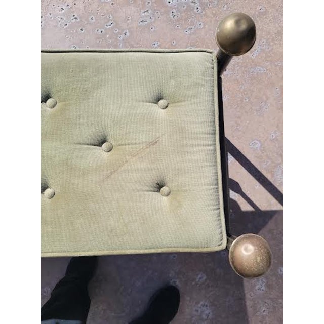 Vintage Brass Bench With Button Tufted Green Velvet Seat For Sale - Image 10 of 11