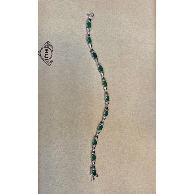Metal 11 Carat Natural Emerald & Diamond Cocktail Tennis Bracelet 14 Karat White Gold For Sale - Image 7 of 18