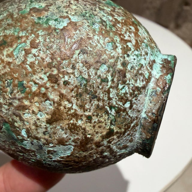 Vintage Japanese Bronze Bud Vase Textured Greenish-Blue Verdigris Patina Murashido For Sale - Image 9 of 9