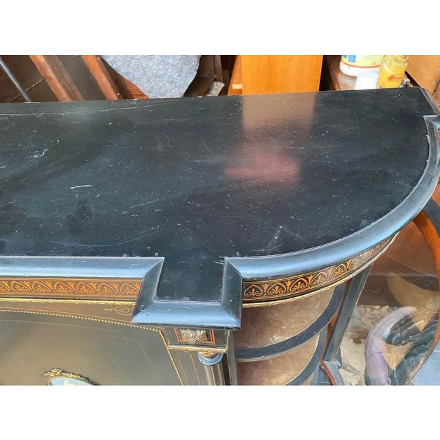 Early 20th Century Antique Victorian Style Partial Ebonized Inlaid Wood Side Cabinet For Sale - Image 5 of 12
