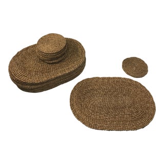 1970s Wicker Placemats and Wicker Coasters - Set of 16 For Sale