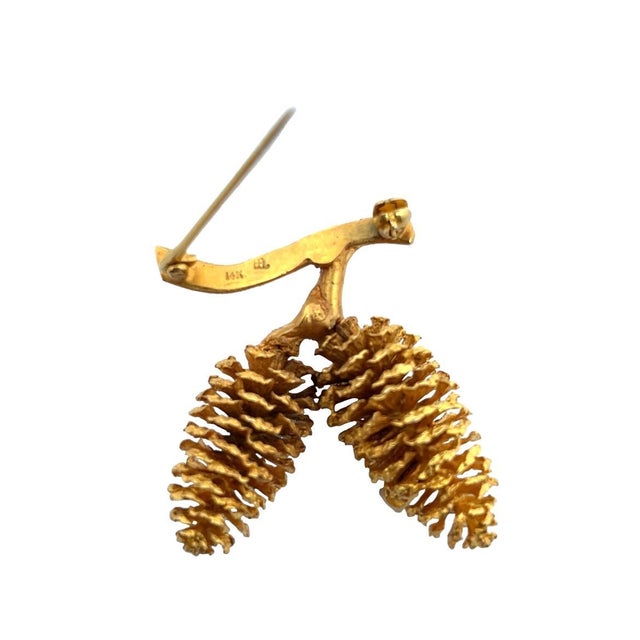 Gold Vintage 14k Yellow Gold Textured Pinecone Diamond Brooch Pin For Sale - Image 8 of 8