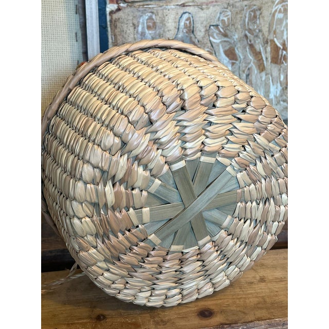 Wood 1970s Woven Basket Decor Round Storage Container For Sale - Image 7 of 7