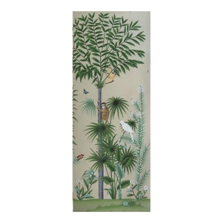 Hand Painted Tropical Botanical Wallpaper Mural, Chinoiserie Jungle Wall Decor, Exotic Bird and Plant Wall Art For Sale