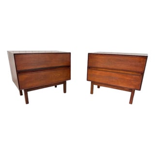 Mid-Century Modern Stanley Walnut Nightstands - Set of 2 For Sale