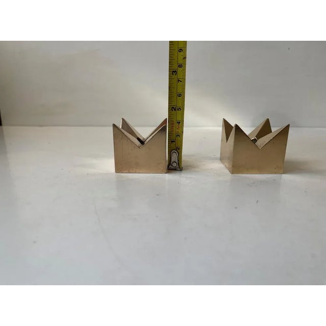 Metal Krona Candlesticks in Brass by Pierre Forssell for Skultuna, 1960s, Set of 2 For Sale - Image 7 of 8