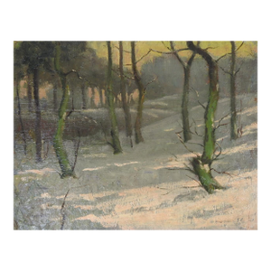 Early 20th Century Snowy Winter Forest at Sunset Painting