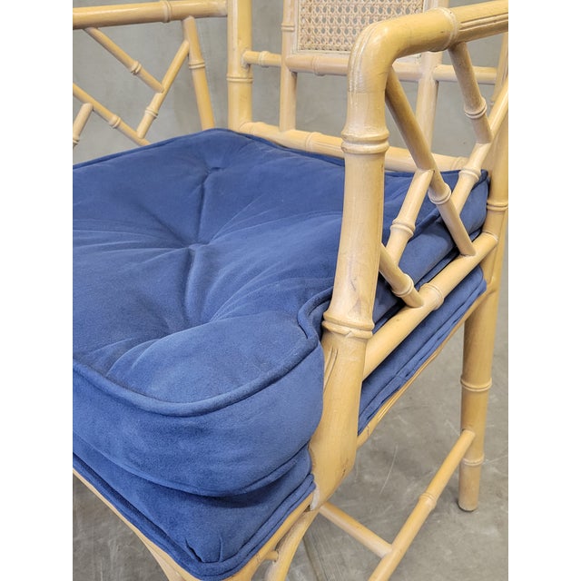 Vintage Faux Bamboo Chairs With Blue Cushions a Pair Chairish