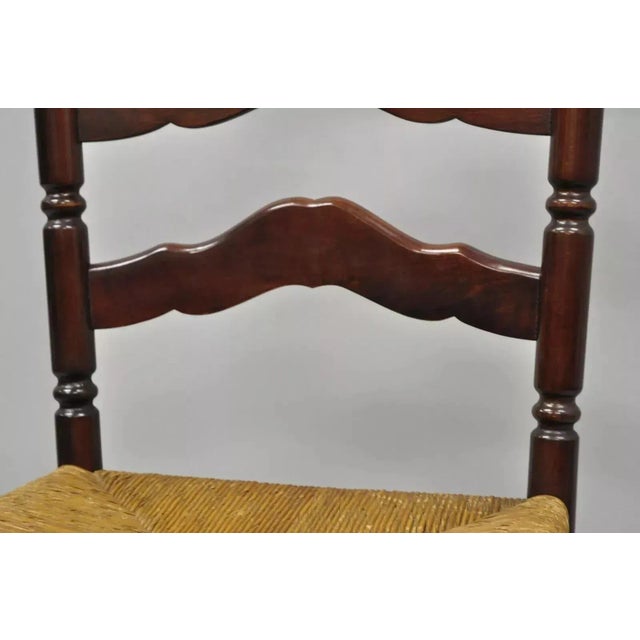 Early 20th Century Early 20th Century Antique American Primitive Cherry Wood Woven Rush Seat Ladder Back Side Chair For Sale - Image 5 of 11