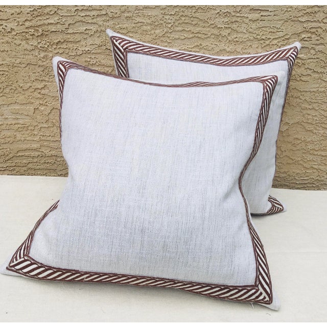 Banded Belgian Linen Pillows - a Pair. For Sale In Philadelphia - Image 6 of 9