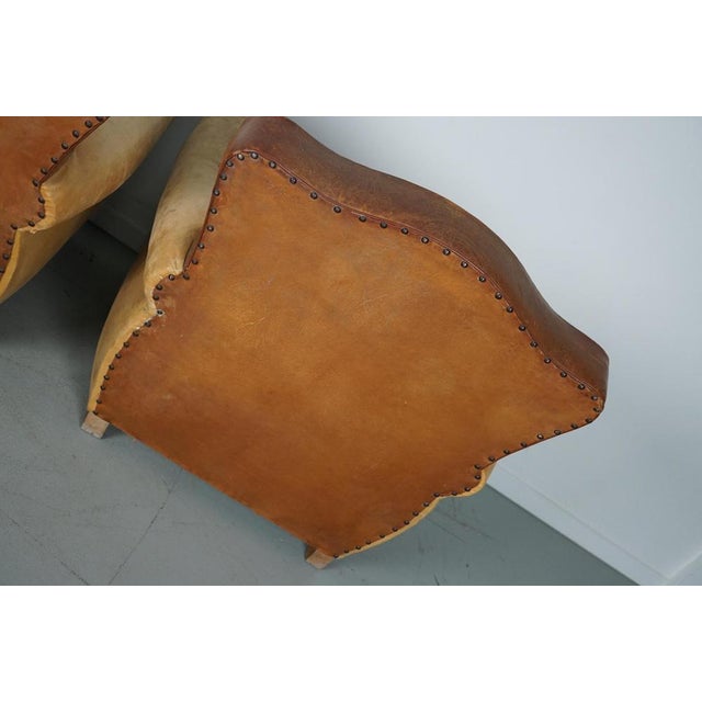 French Club Armchairs with Leather File Mustache Cognac, 1940s, Set of 2 For Sale - Image 15 of 18