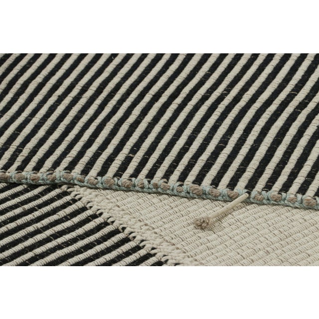 Textile Rug & Kilim’s Contemporary Kilim With Textural Cream and Black Stripes For Sale - Image 7 of 7