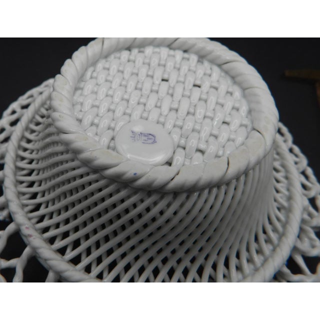 Art Nouveau Antique Von Schierholz German Porcelain Floral Woven Serving Trinket Basket For Sale - Image 3 of 4