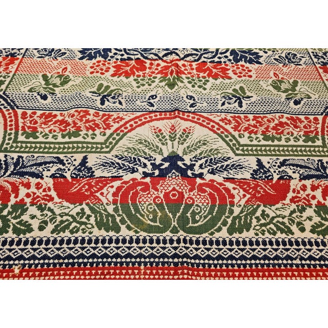 Mid-19th Century American Jacquard Coverlet With Floral & Bird Design For Sale - Image 11 of 12