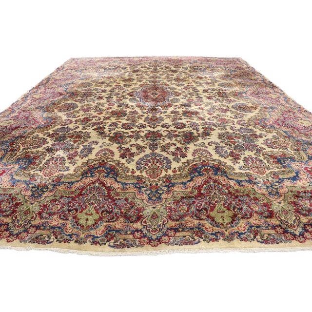 Persian Antique Persian Kerman Rug, 12'01 X 15'11 For Sale - Image 3 of 9