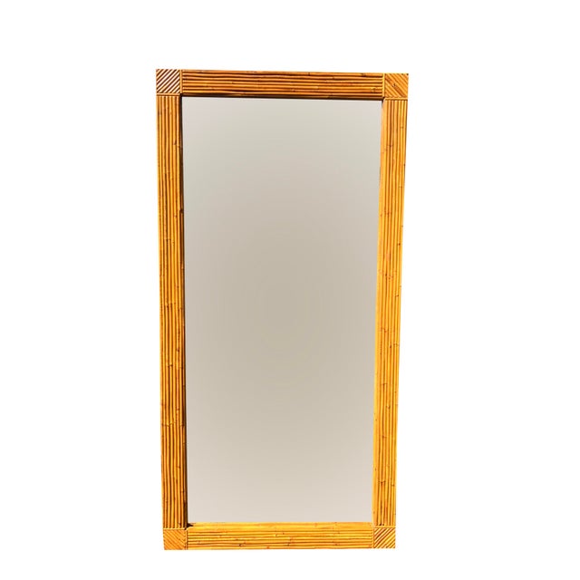 Boho Chic Large Vintage Rattan Wicker Wrapped Wall Mirror in Pencil Reed Gabrielle Crespi Styles For Sale - Image 3 of 6