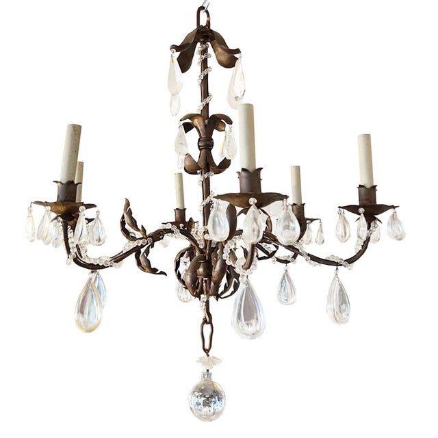 French Crystal and Tole Chandelier, 1940s For Sale - Image 6 of 6
