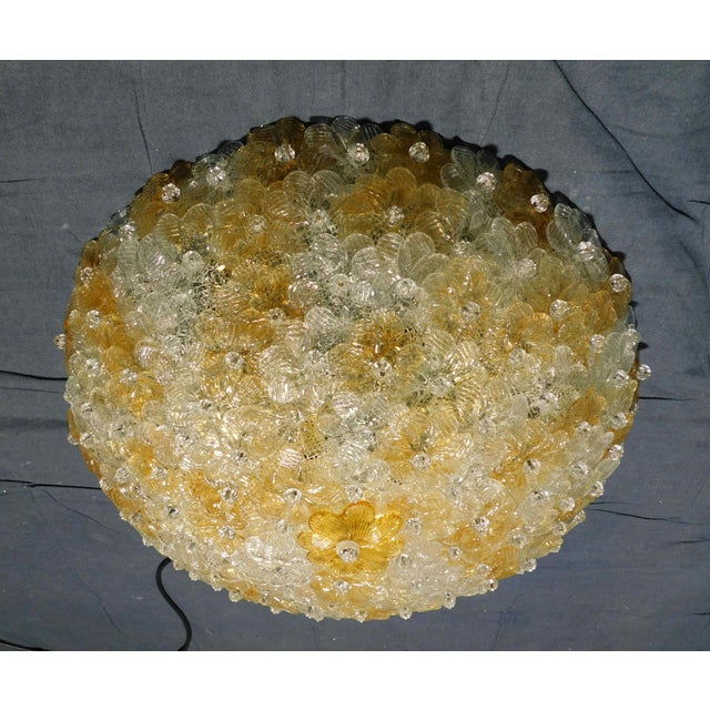 Vintage Italian flush mount with clear and gold hand blown Murano glass flowers / Made in Italy in the 1960s by Barovier e...