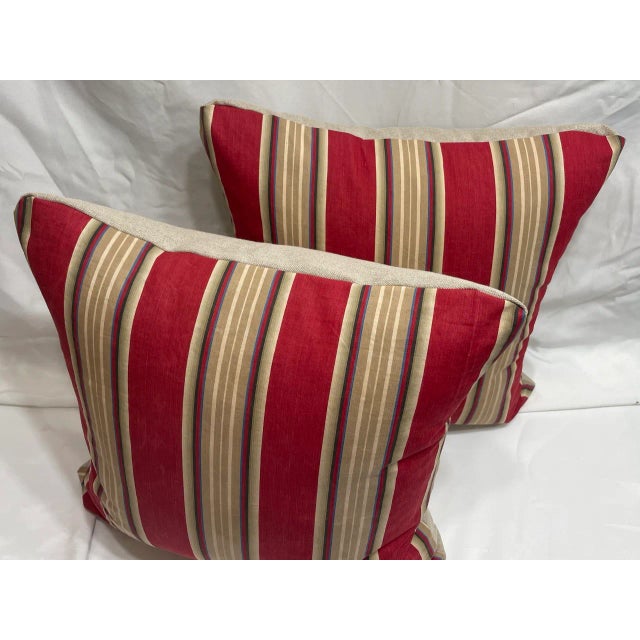 French Pair of Pillow Covers Made of a Vintage French Ticking Fabric Fragment For Sale - Image 3 of 8