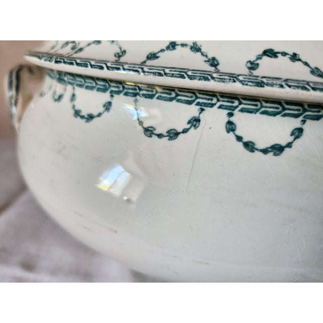 French Forest Green Floral Earthenware Soup Tureen from Sarregeumines, 1880s For Sale - Image 6 of 17