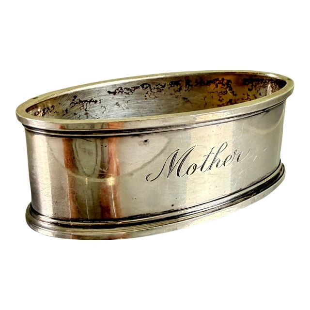 Sterling Silver Oval Napkin Ring, Engraved Mother For Sale