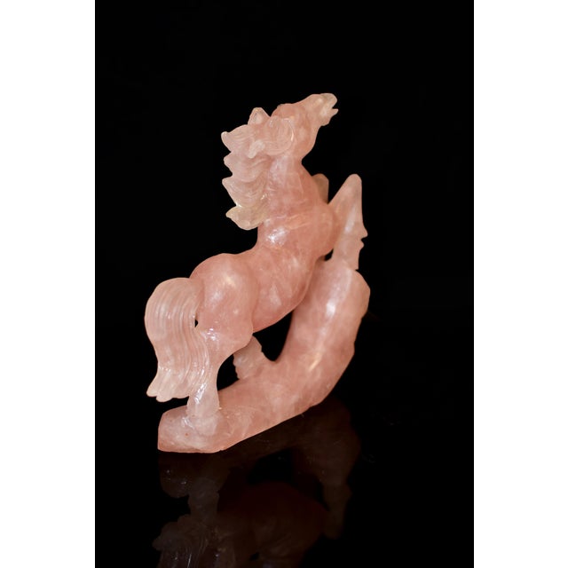 Mid 20th Century Natural Rose Quartz Horse Statue Hand Carved Gemstone Sculpture For Sale - Image 13 of 16