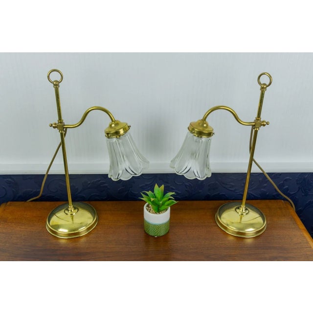 Vintage Brass & Frosted Glass Table Lamps, Set of 2 For Sale - Image 6 of 15