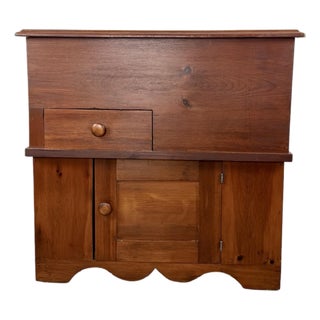 Primitive Pine Farmhouse Drysink Cabinet With Green-Lined Lift Top For Sale