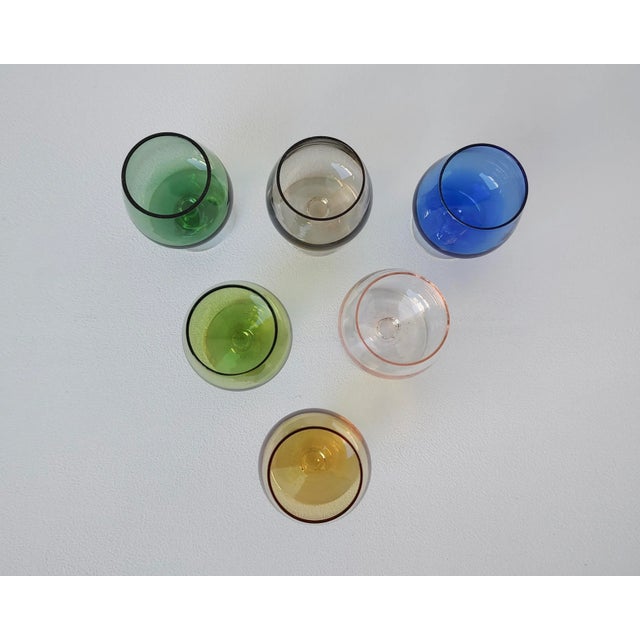 1960s Set of 6 Multicolor Stemmed Brandy Shot Glasses, 1960s For Sale - Image 5 of 8