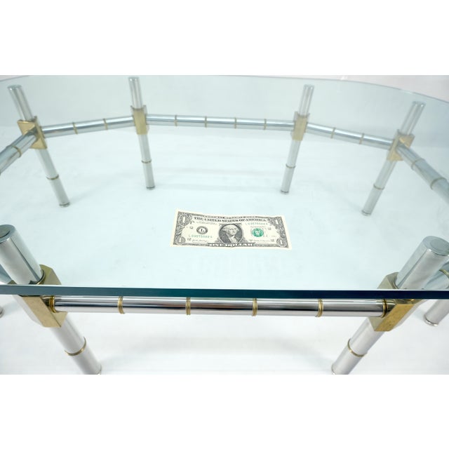 Brass & Chrome Faux Bamboo Base 3/4" Thick Oval Glass Top Coffee Table For Sale - Image 11 of 12